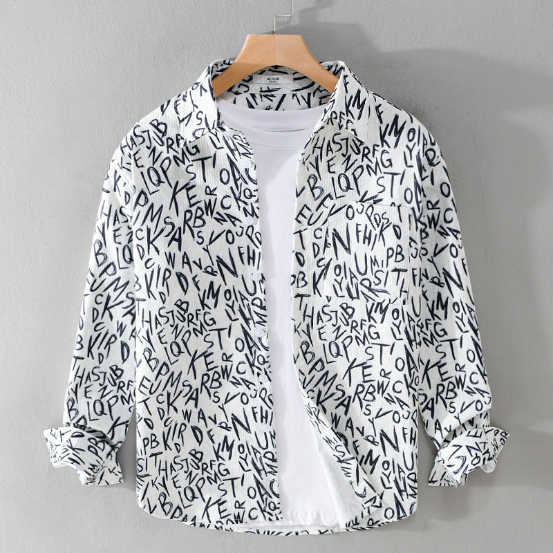 Men's loosely cut long sleeve overshirt with allover letter print and chest pocket Chichicherry