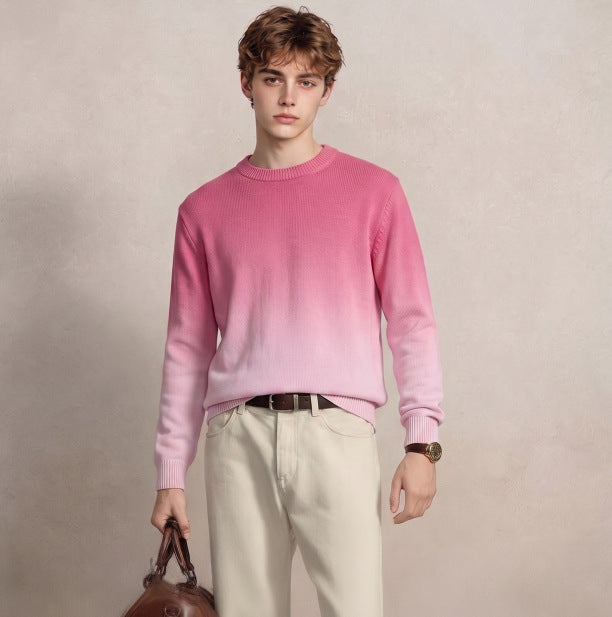 Herren Feinstrick-Pullover mit Dip-Dye-Effekt und Rundhalsausschnitt Chichicherry