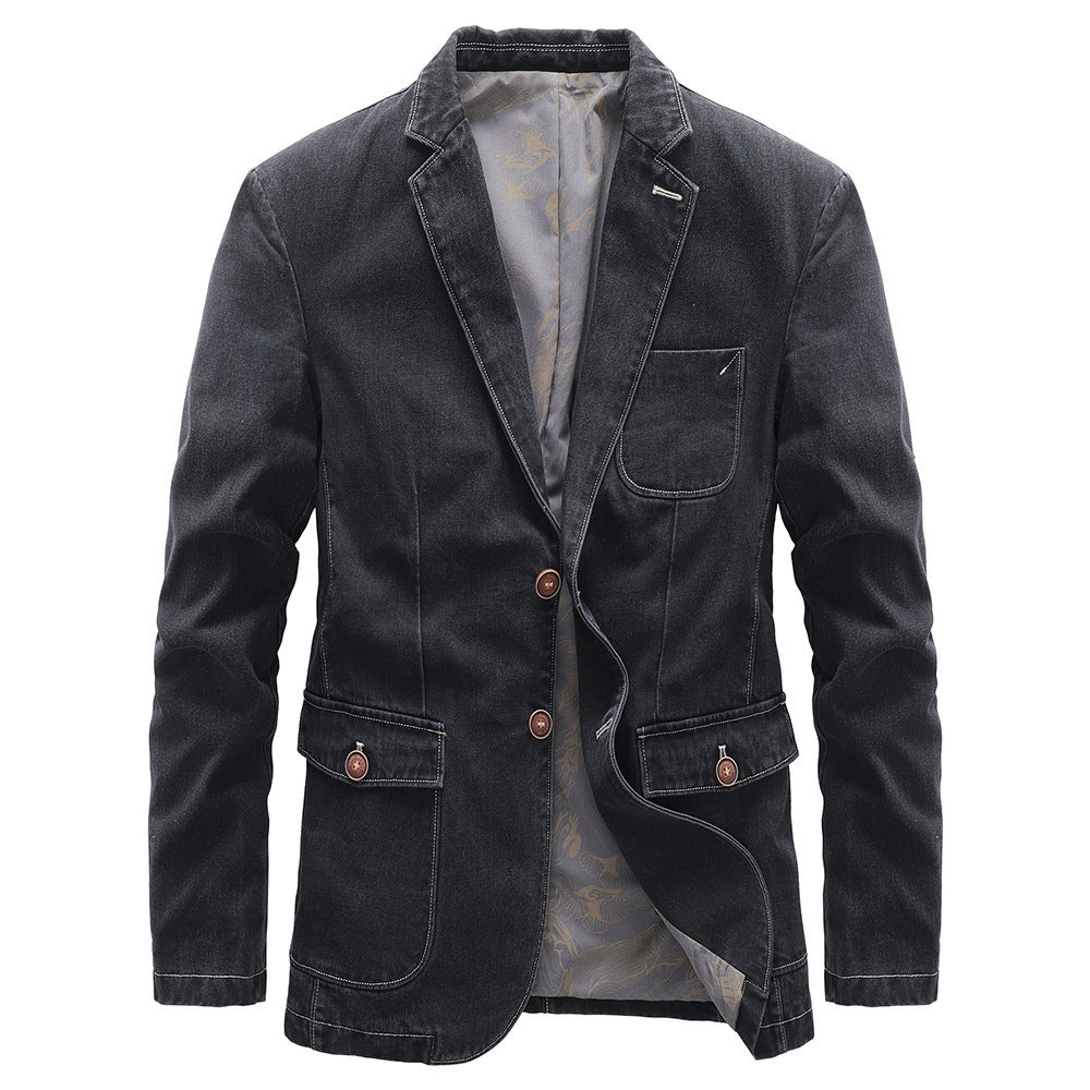 Men's Cotton Denim Blazer in Vintage Look with Contrast Stitching Chichicherry