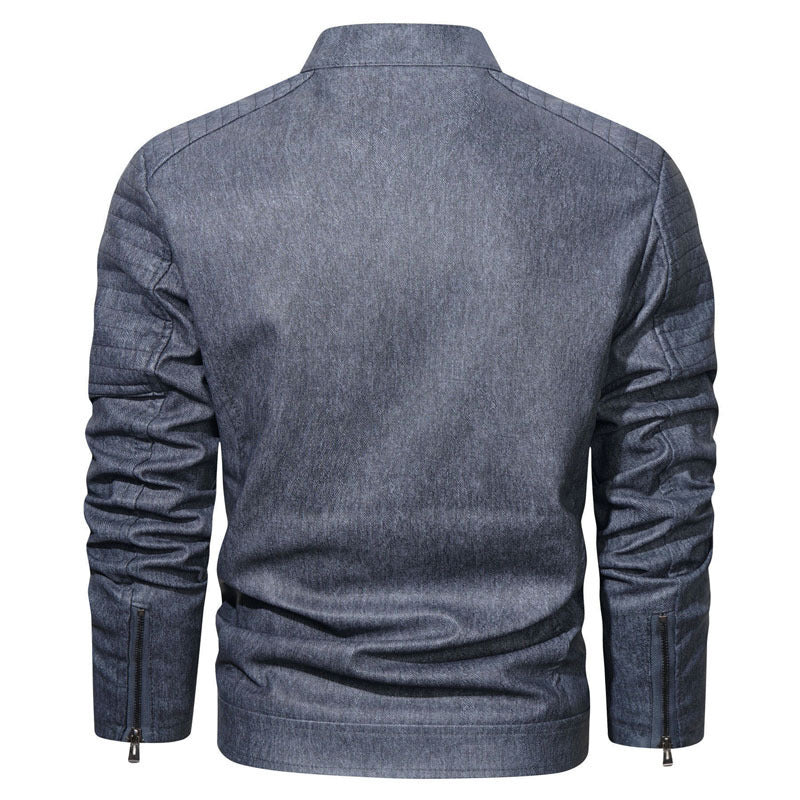 Men's robust denim-look field jacket with quilted shoulder section and zipper details Chichicherry