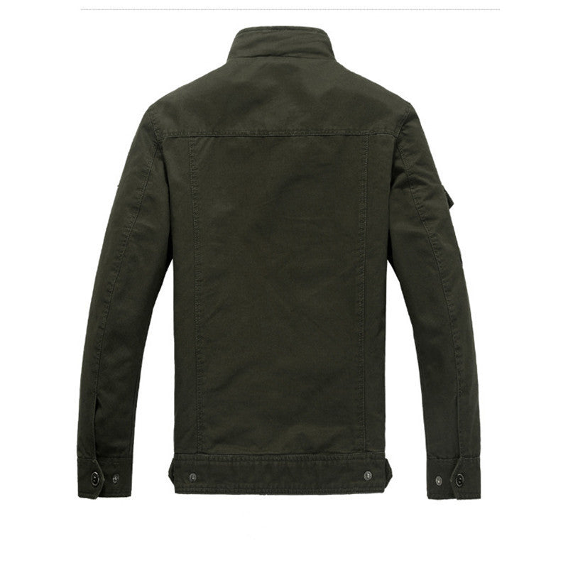 Men's canvas field jacket in military utility style with stand-up collar, epaulettes, and multifunctional pockets Chichicherry