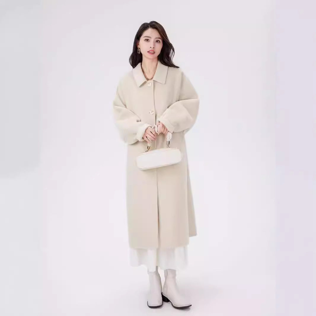 Women's Short Wool Blend Boxy Coat with Decorative Heart Buttons Chichicherry