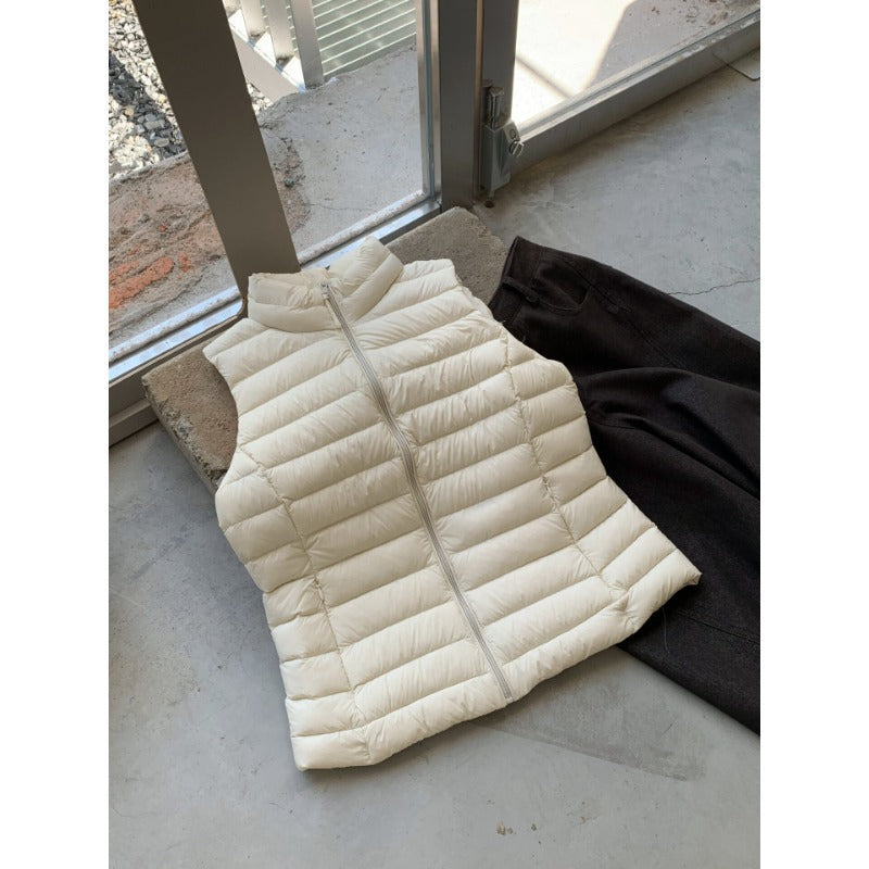 Women's Lightly Quilted Padded Vest with High Stand-Up Collar and Down Look Chichicherry