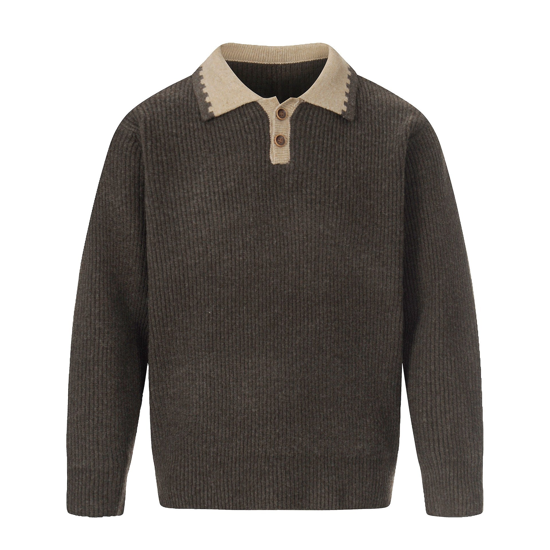 Men's chunky knit polo sweater with contrast collar and half-button placket Chichicherry