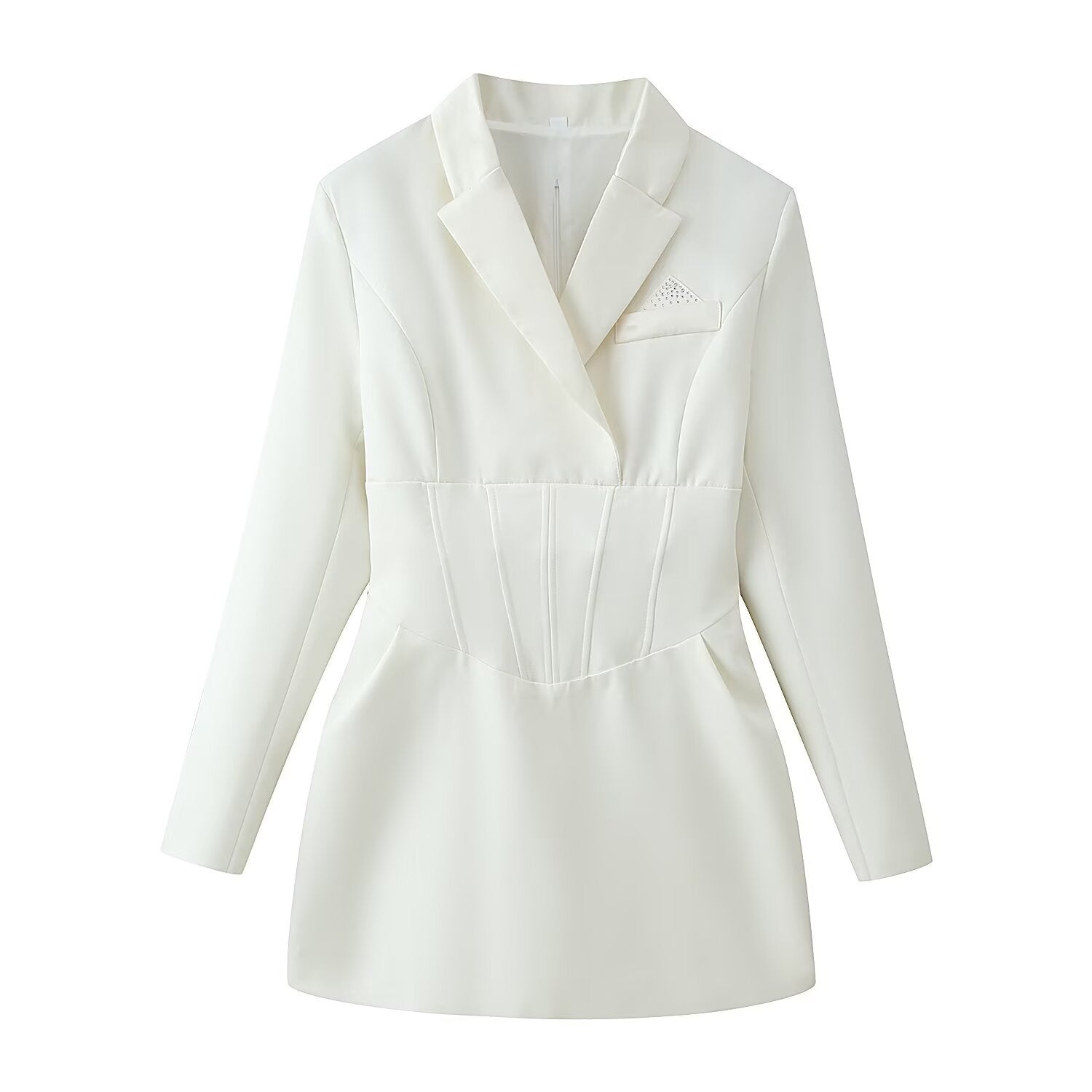 Women's Tailored Blazer Dress with Corset Seam and Lapel Collar Chichicherry