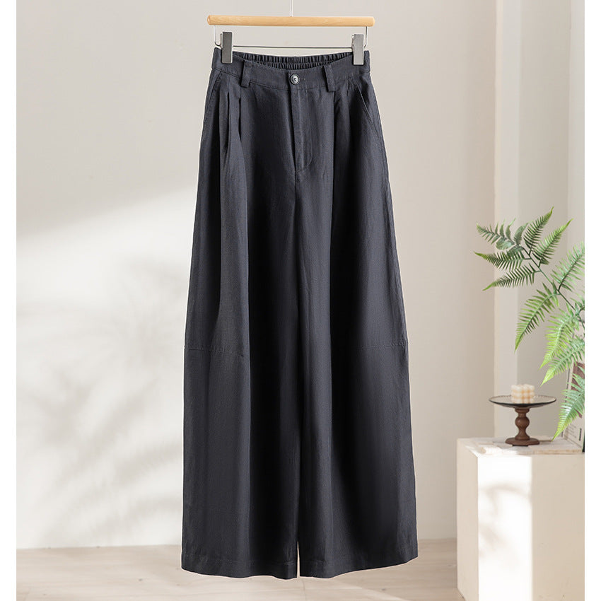 Women's wide linen-look trousers with high waist, crease and elastic back Chichicherry
