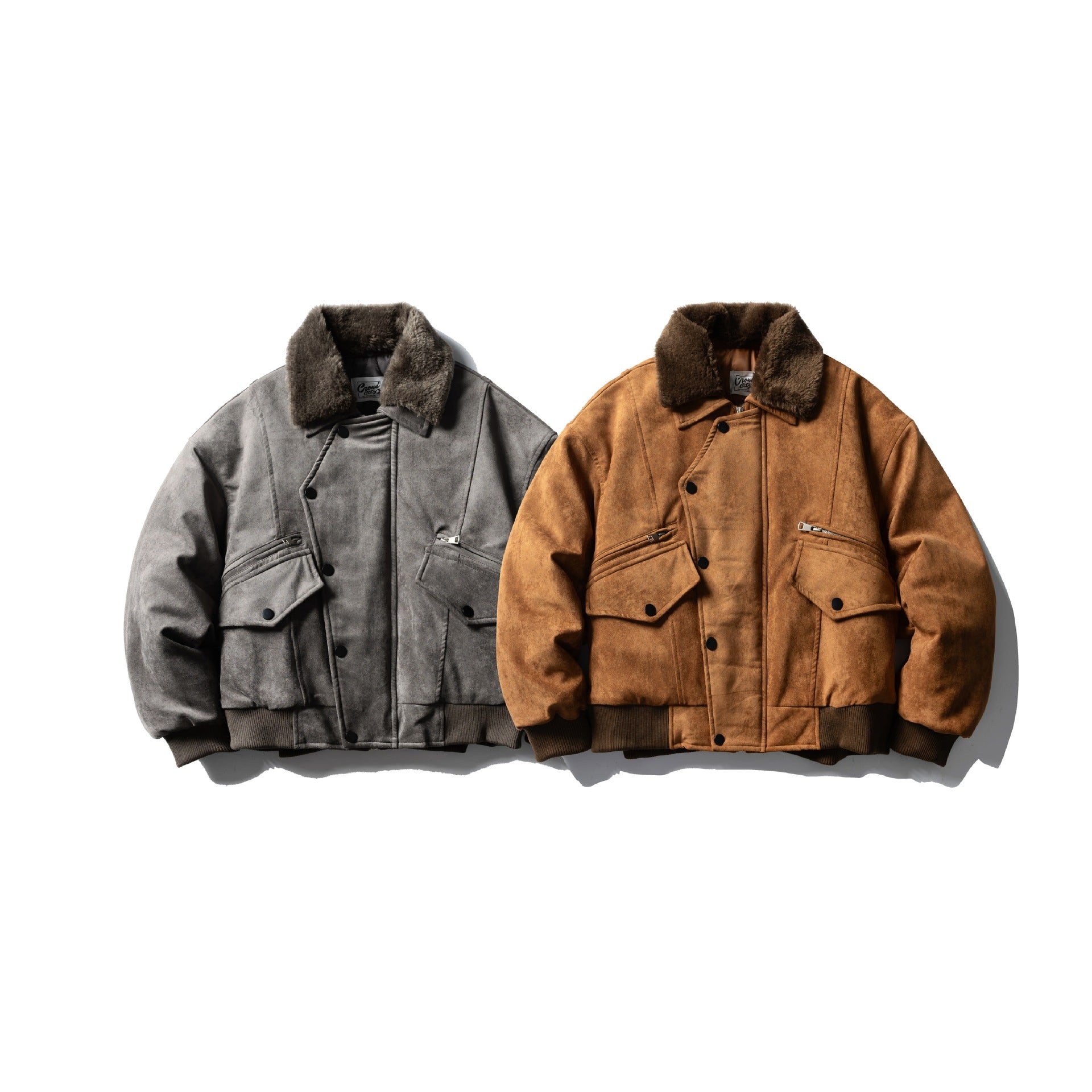 Men's Quilted Flight Jacket with Faux Fur Collar, Velvet-Suede Look and Utility Pockets Chichicherry