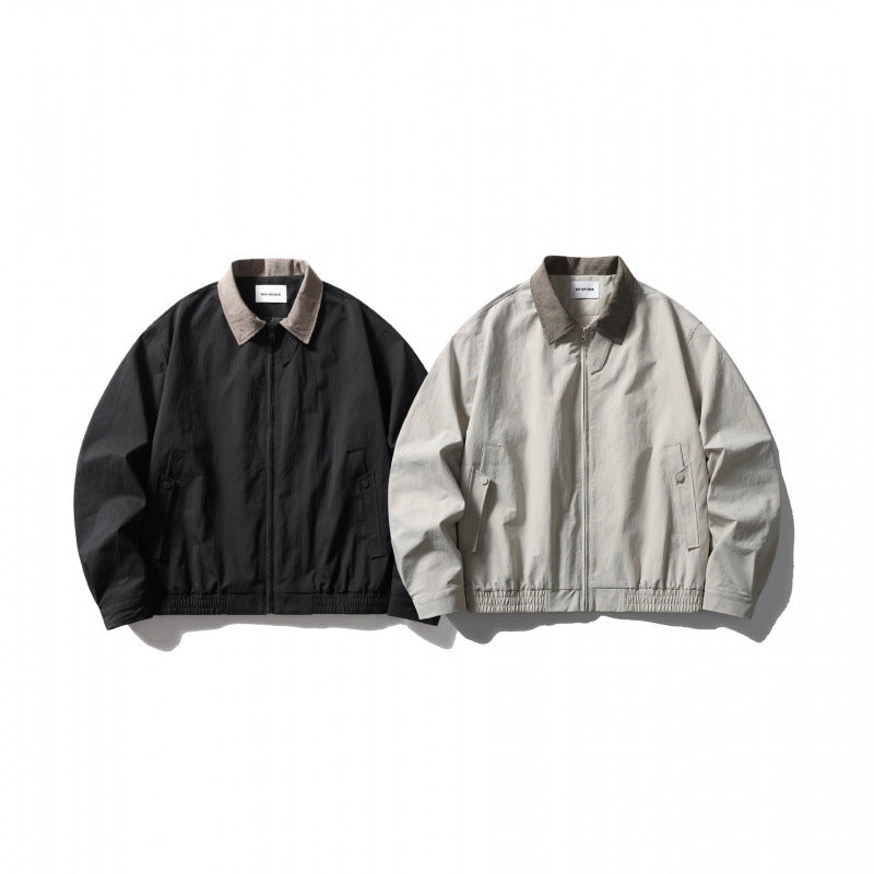 Men's Lightweight Harrington Jacket with Cord Collar and Elastic Hem Chichicherry