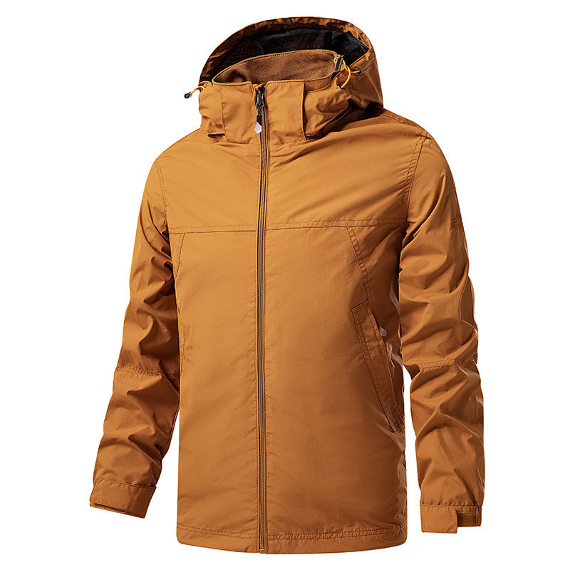 Men's lightweight packable rain and wind jacket with adjustable hood and microfleece collar Chichicherry