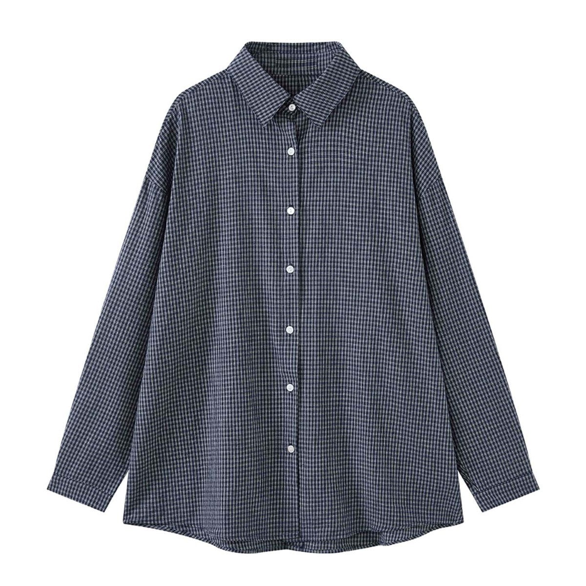 Women's Oversized Checked Shirt Blouse with Relaxed Fit Chichicherry