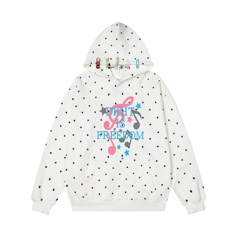 Women's hoodie with polka dot, musical note print and kangaroo pocket Chichicherry