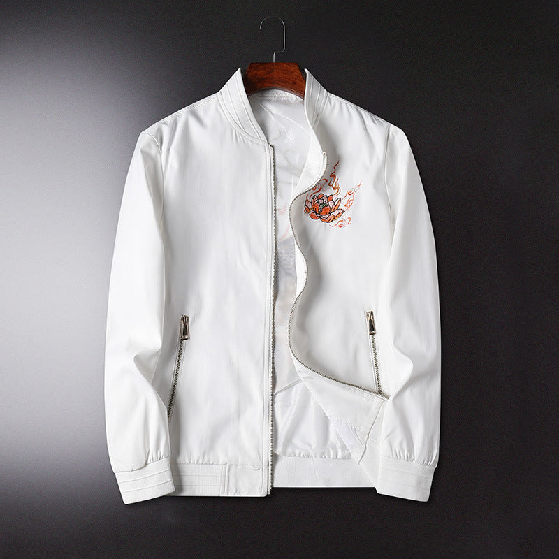 Men's bomber jacket with oriental tiger embroidery, lightweight microfiber outer layer and ribbed cuffs Chichicherry