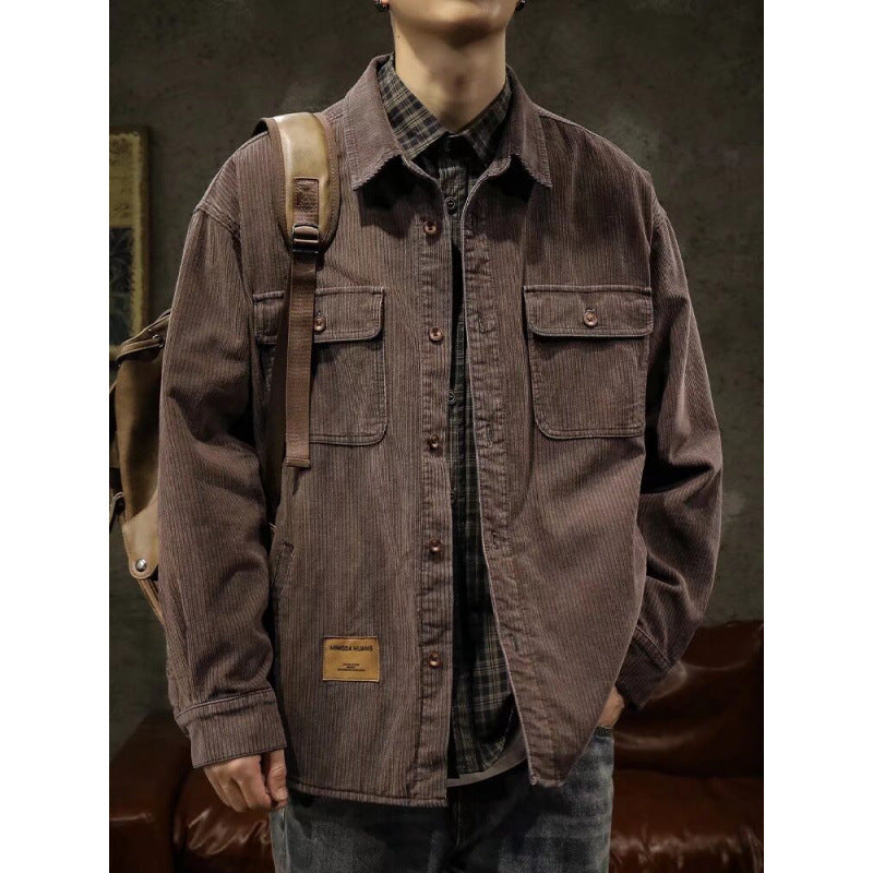 Herren Cord-Überhemdjacke mit aufgesetzten Brusttaschen und entspanntem Oversize-Schnitt Chichicherry