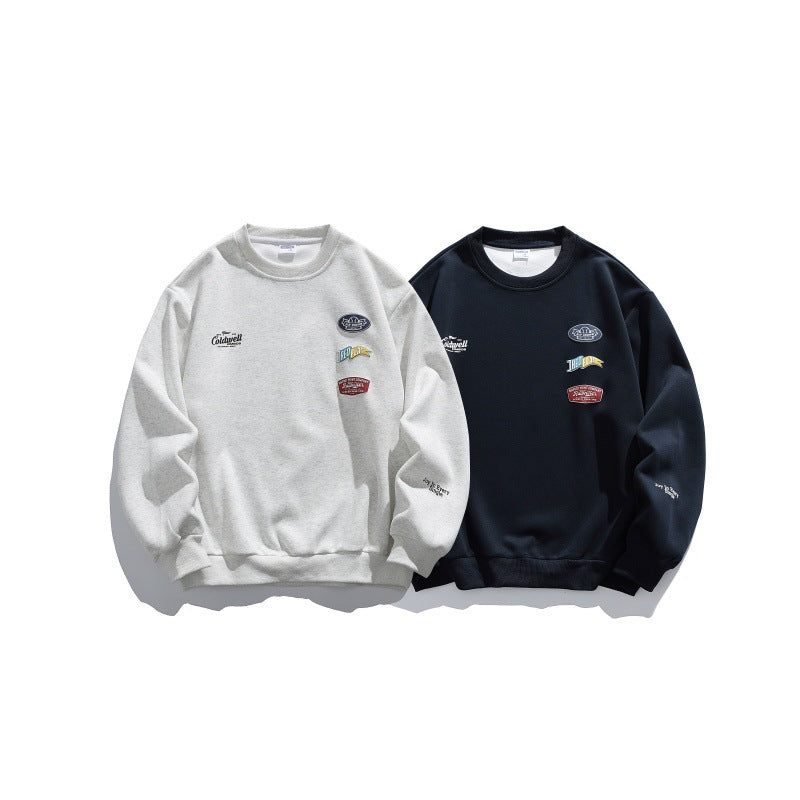 Unisex Oversize Sweater with Round Neck, Badge Applications and Ribbed Cuffs Chichicherry