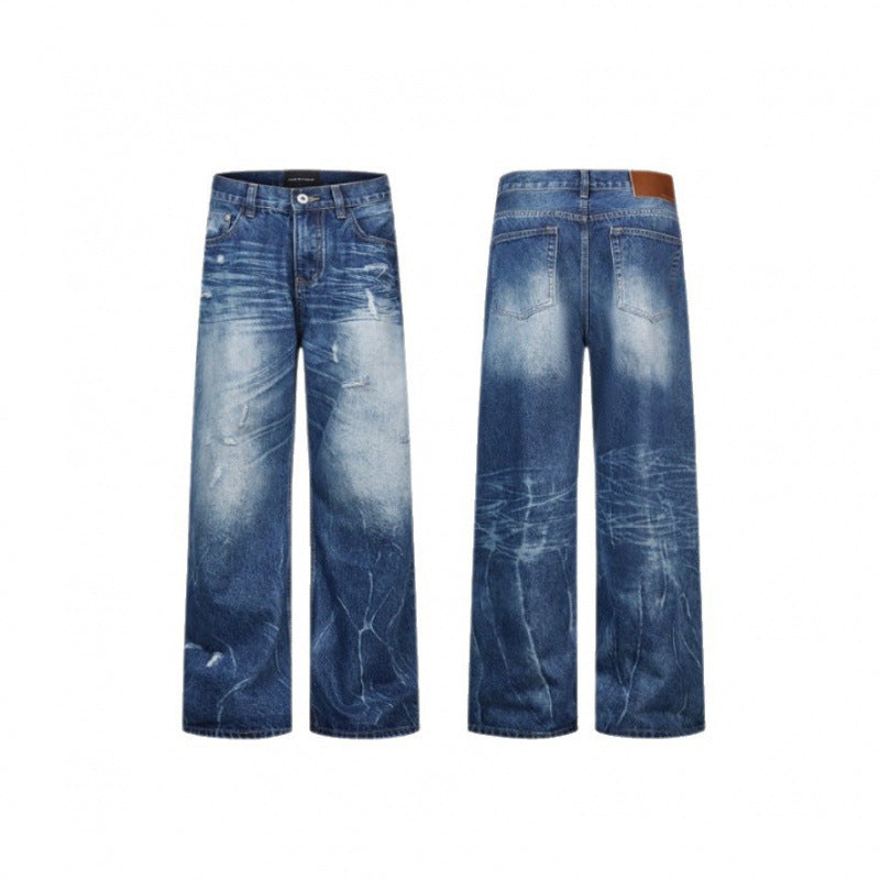 Women Wide-Cut High-Waist Jeans with Used Effect, Distressed Details, and Five-Pocket Cut Chichicherry