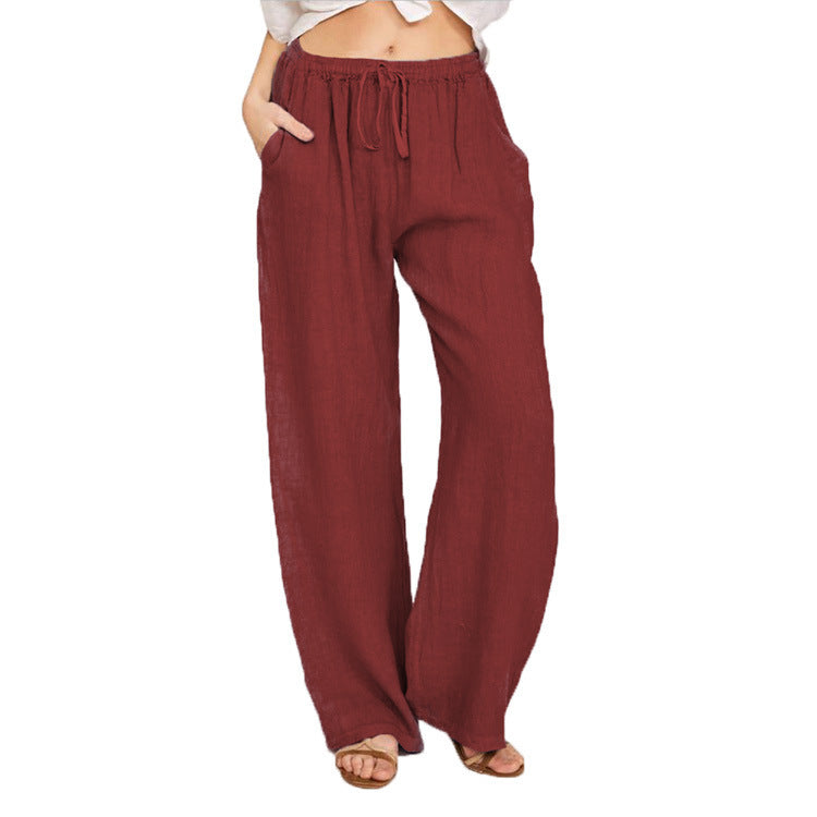 Women's Summer Linen Palazzo Pants with Elastic Waistband, Side Pockets and Wide Leg Chichicherry