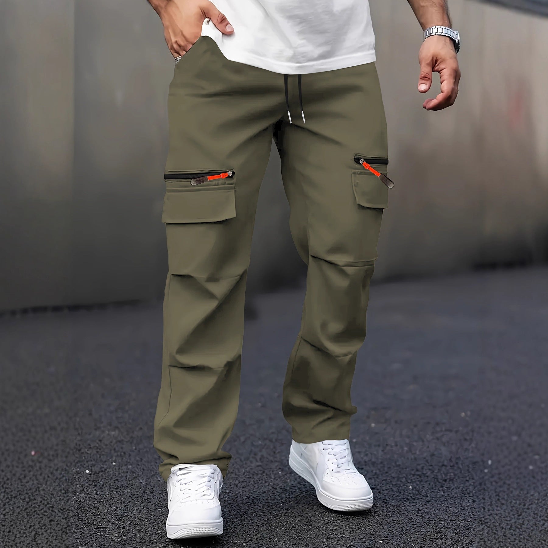 Men's cargo joggers with multifunction pockets, drawstring & zippers Chichicherry