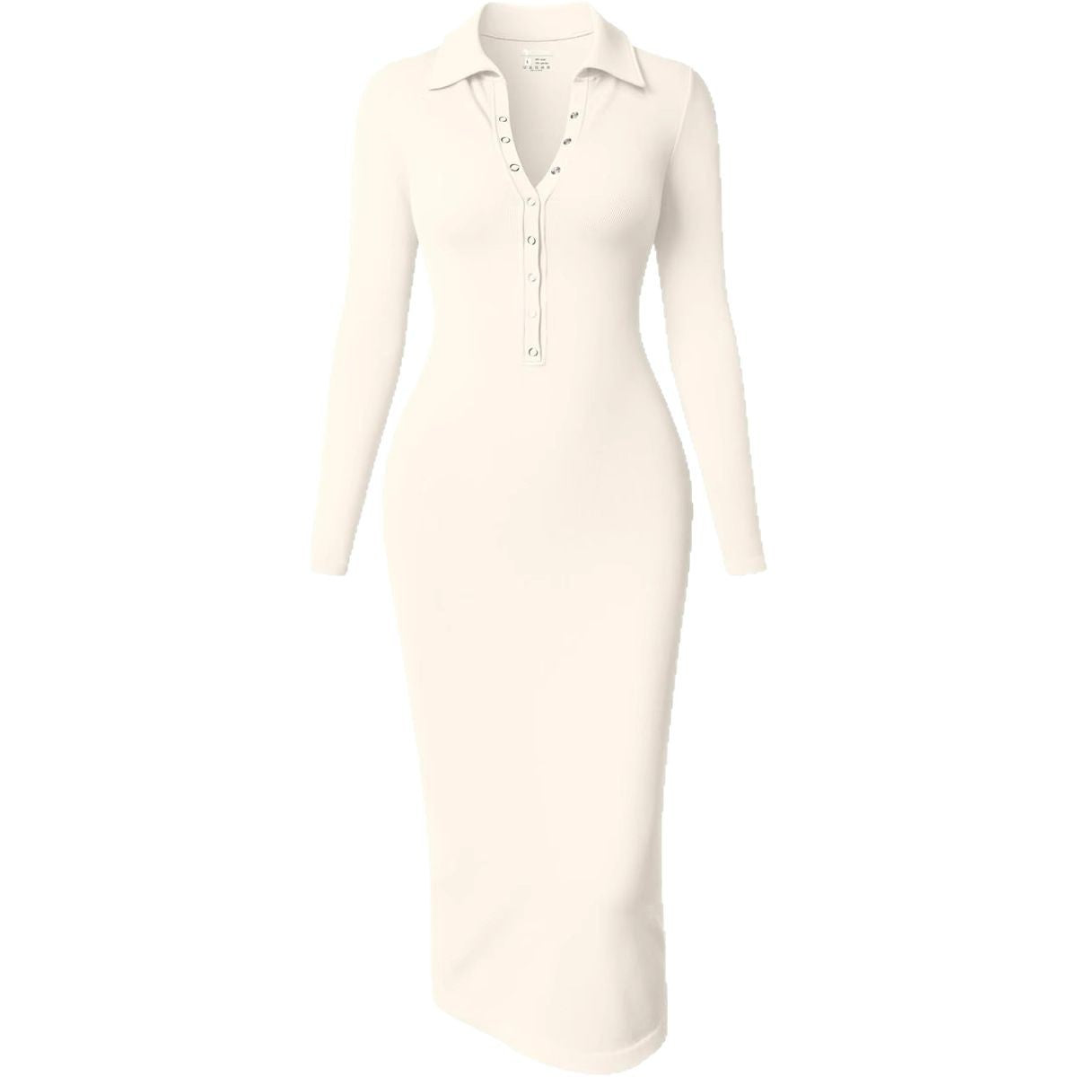 Damen Figurbetontes Midikleid mit Polokragen und Druckknopfleiste Chichicherry