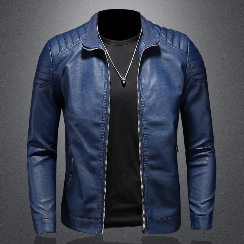 Men's slim fit faux leather moto jacket with stand-up collar and quilted shoulder yoke Chichicherry