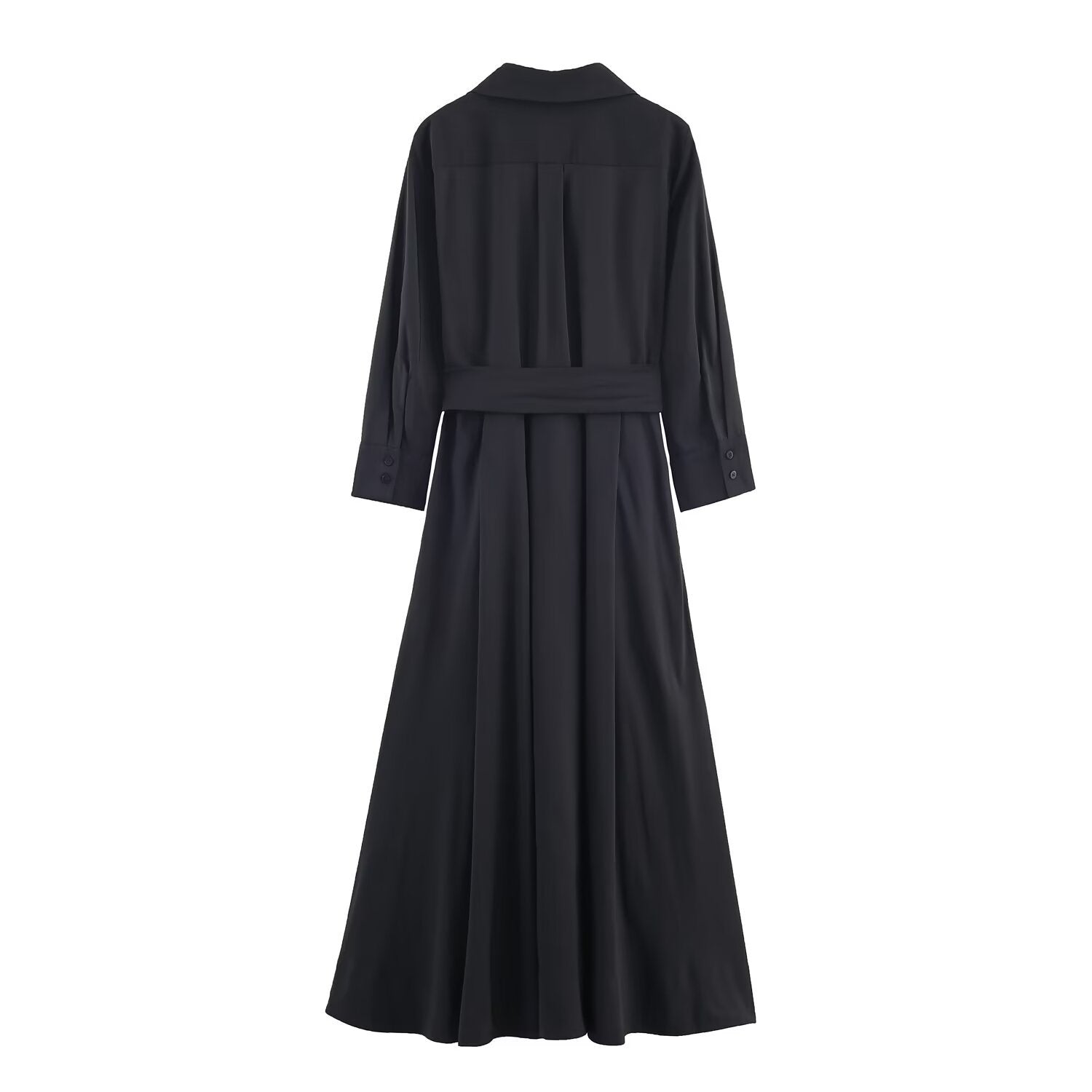 Women's maxi dress in shirt blouse style with tied belt and flared A-line skirt Chichicherry