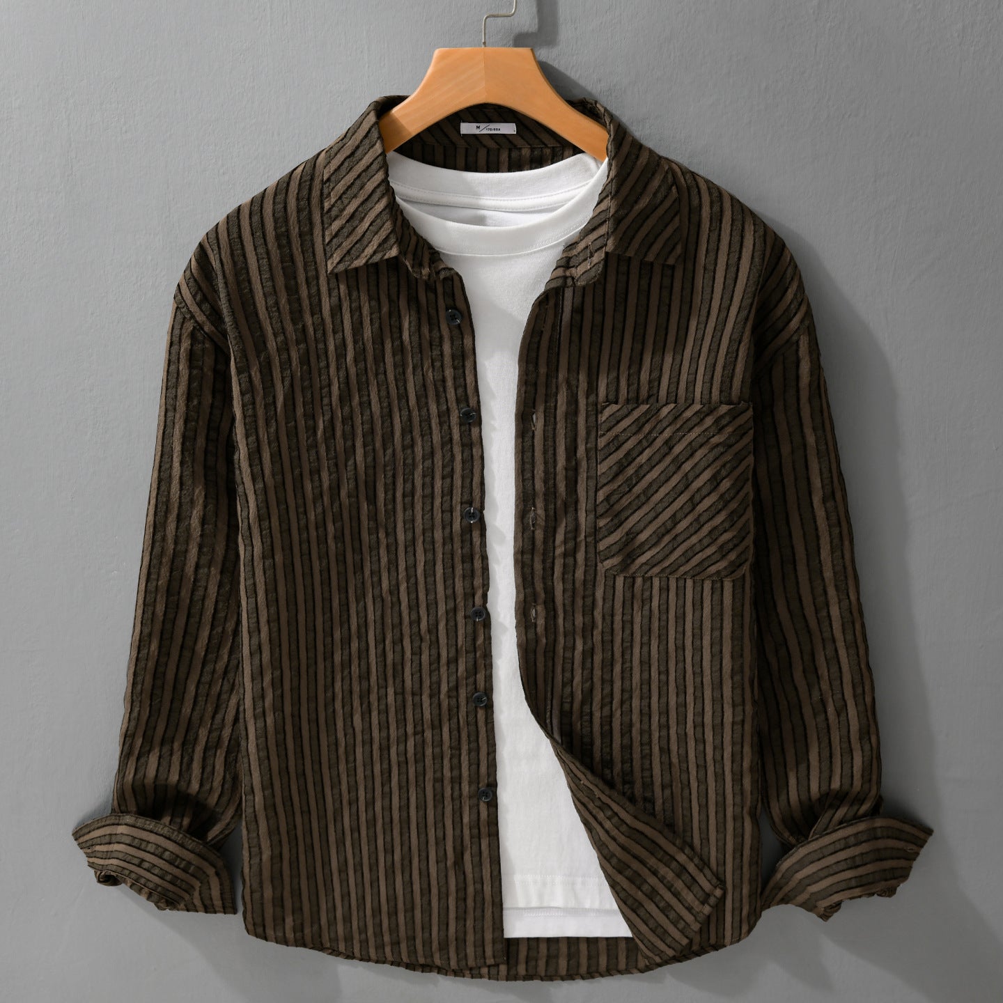 Men's Structured Cord Overshirt in Relaxed Fit with Patch Chest Pocket Chichicherry