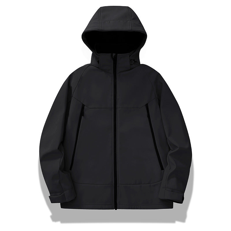 Men's technical softshell jacket with hood, welded seams and ergonomic raglan sleeves Chichicherry