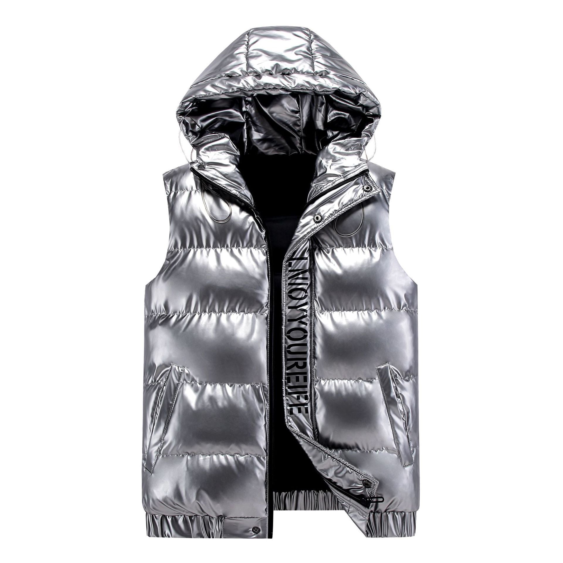 Women sleeveless high-gloss quilted vest with hood and thermal insulation Chichicherry