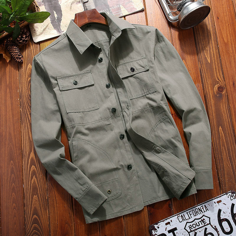 Men's lightweight canvas field shirt jacket with chest patch pockets and utility details Chichicherry