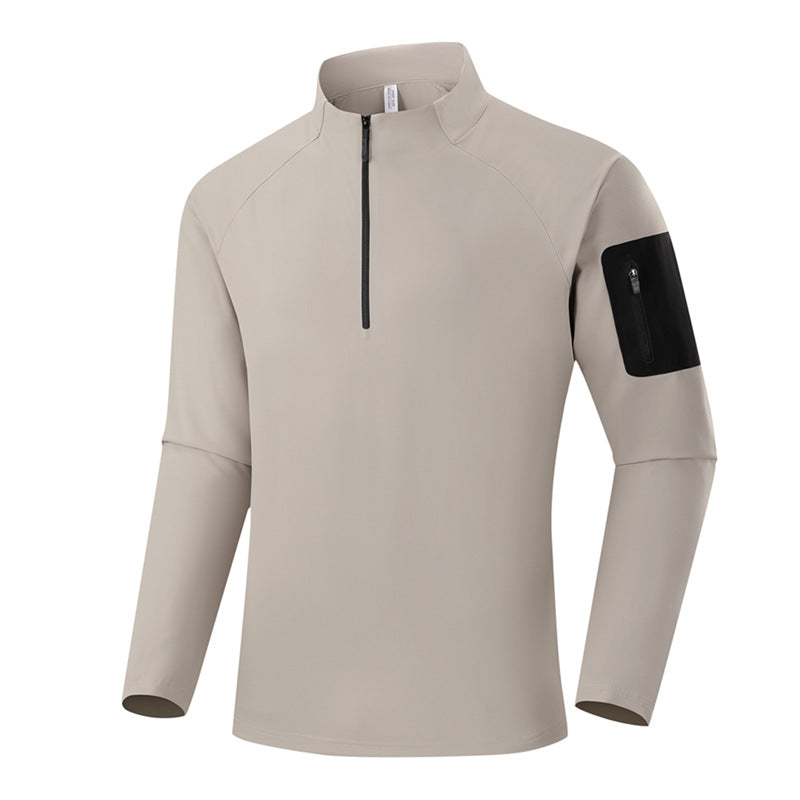 Men's Breathable Functional Long Sleeve Shirt with Stand Collar, 1/4 Zipper and Sleeve Utility Pocket Chichicherry