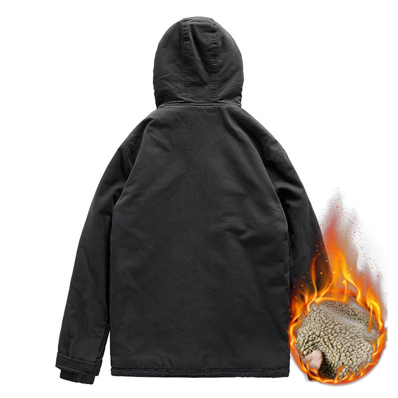 Men's hooded jacket with Sherpa lining and windproof canvas look Chichicherry