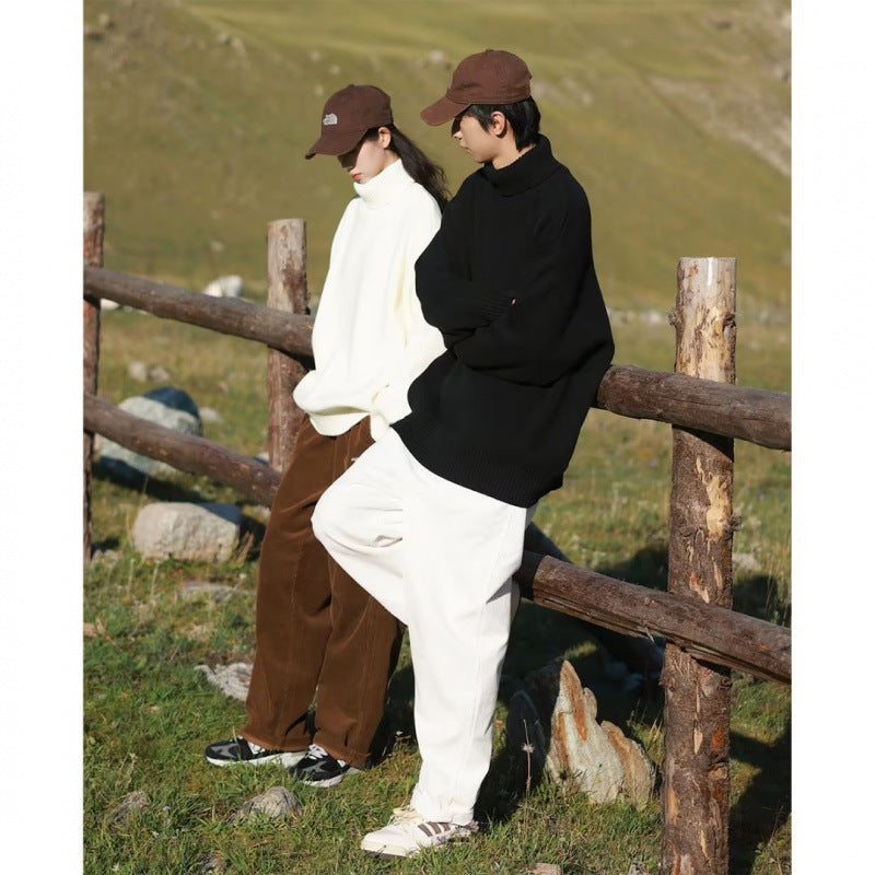 Damen Oversize-Rollkragenpullover aus weichem Baumwollmix mit gerippten Bündchen und verlängertem Saum Chichicherry