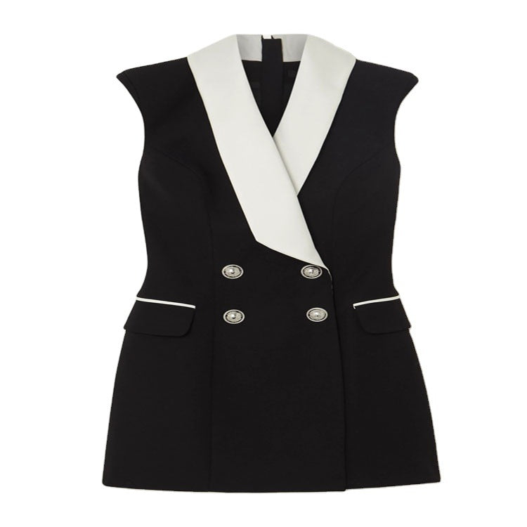 Women's Tailored Sleeveless Blazer Dress in Tuxedo Look with Shawl Collar Chichicherry