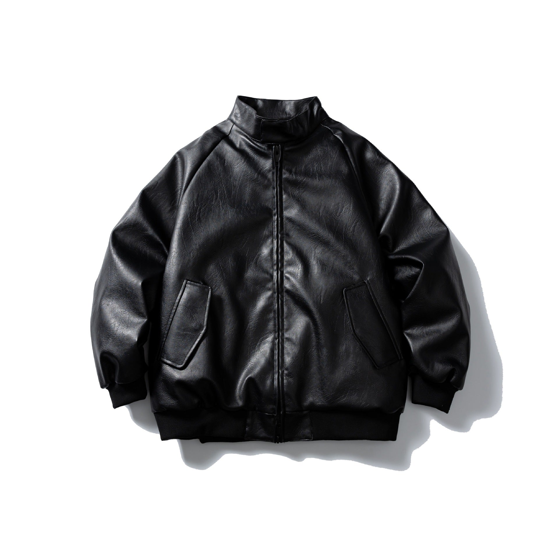 Men's short-cut faux leather bomber with stand-up collar and side pockets Chichicherry