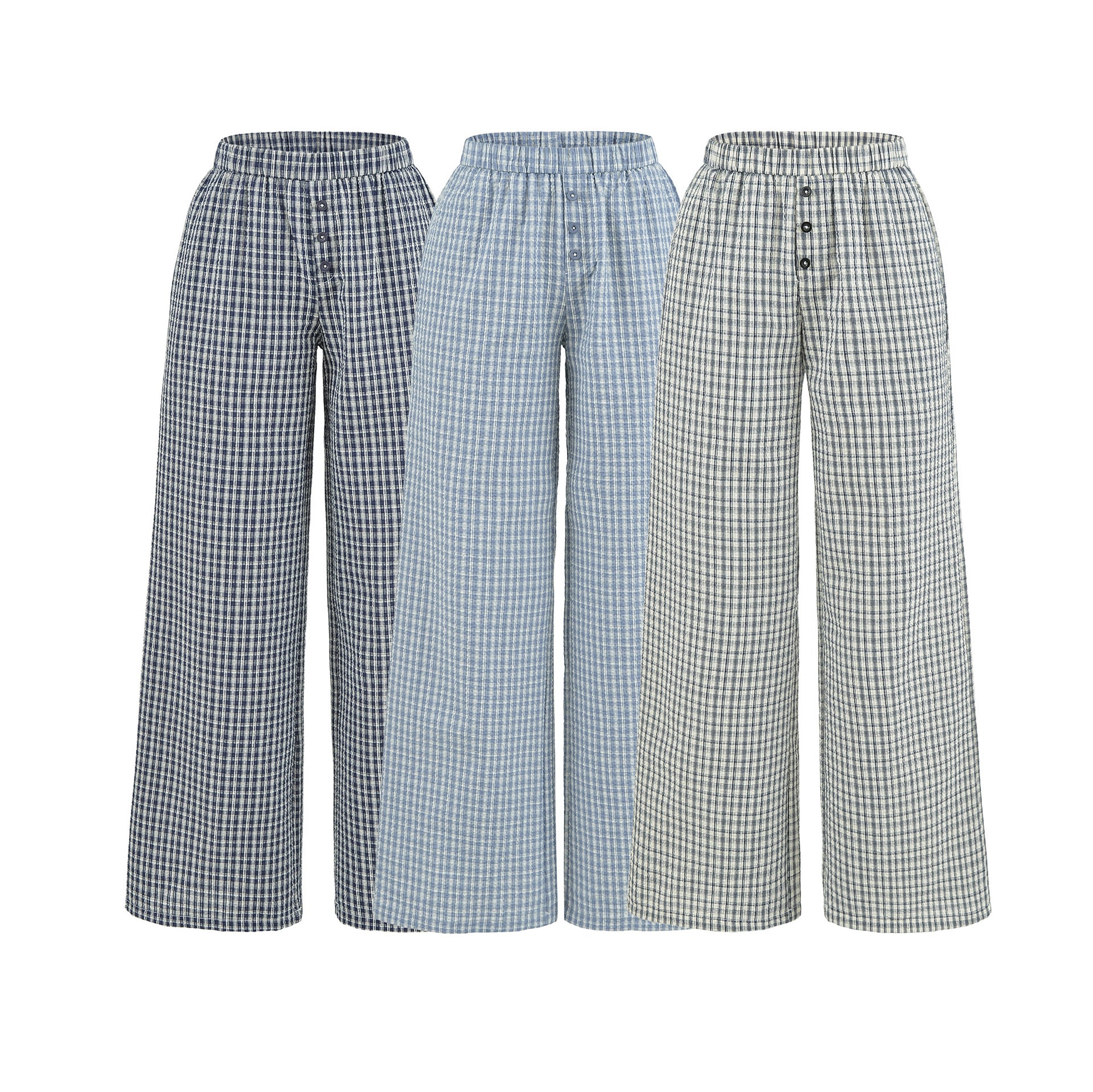 Women's wide high palazzo pants with elastic waistband and button placket Chichicherry