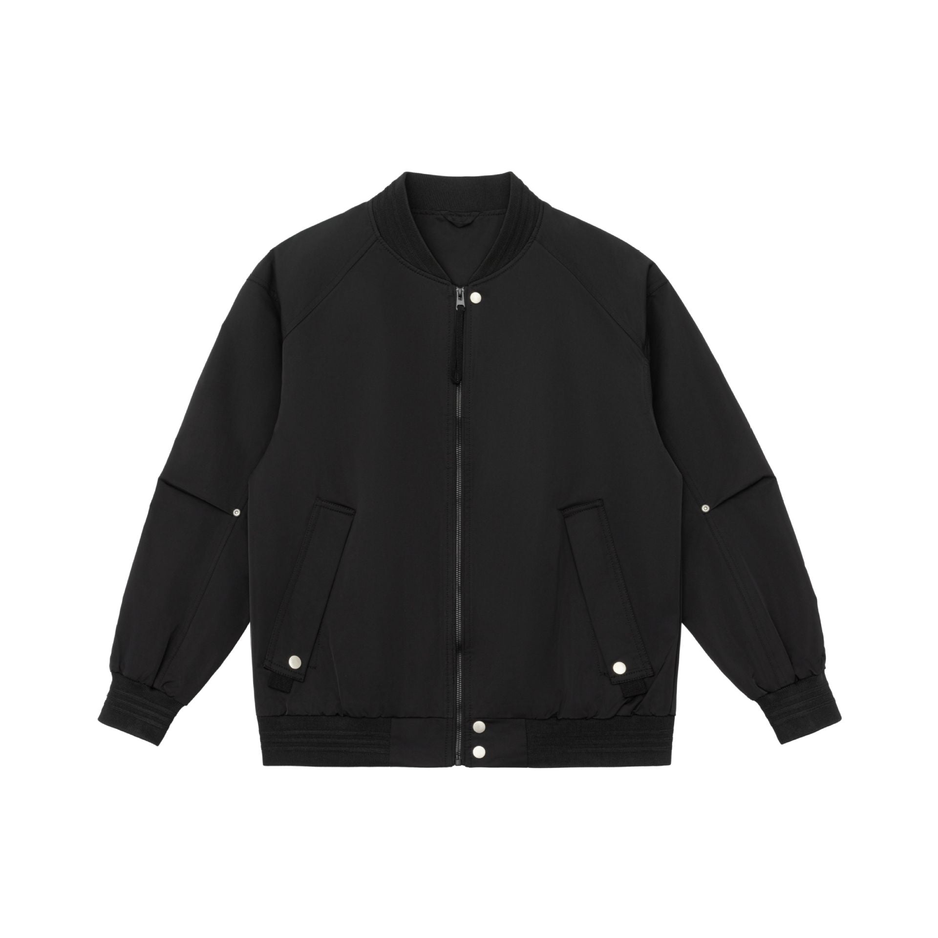 Men's Boxy Bomber Jacket with Stand-Up Collar, Concealed Zippers and Flap Pockets Chichicherry