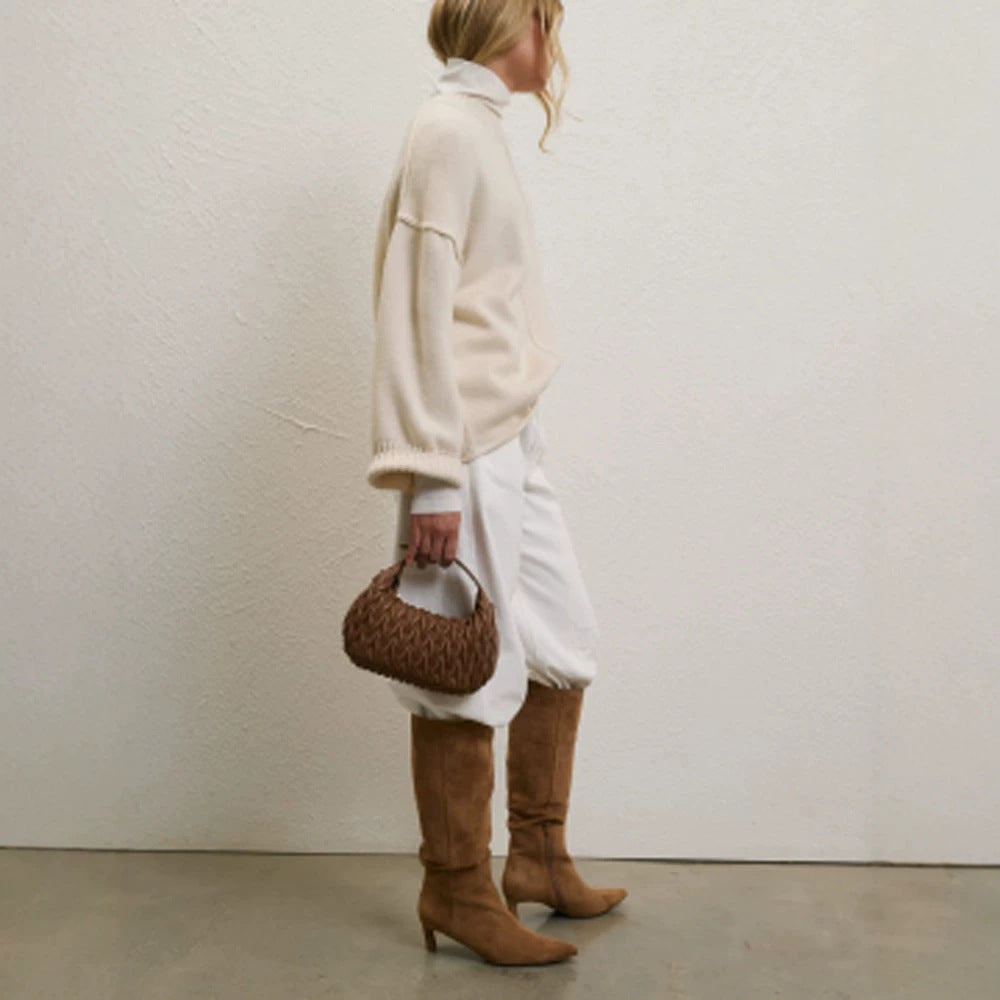 Women Oversized Turtleneck Sweater with Concealed Center Seam Chichicherry