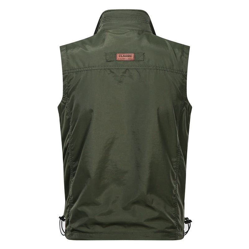 Men's Multifunctional Outdoor Vest with Zipper, Chest Pocket, and Adjustable Hem Chichicherry