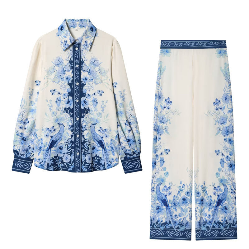 Women Wide Palazzo Pants with Elastic Waistband and Floral Trim Optics Chichicherry