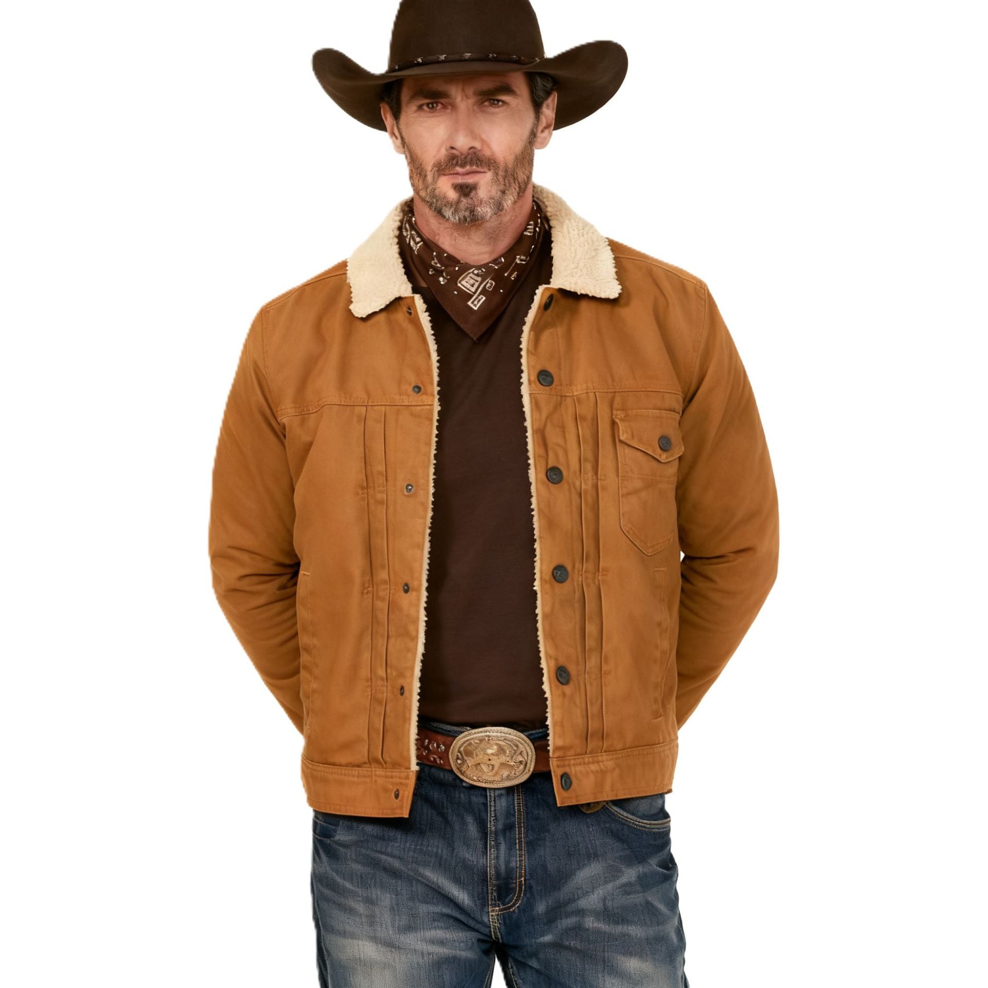 Herren Sherpa-gefütterte Truckerjacke mit Kunstfellkragen Chichicherry
