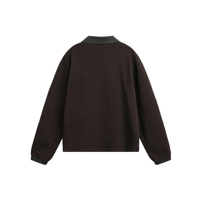 Unisex Relaxed Rugby Polo Shirt with Cord Collar and Fine Striped Knitting Chichicherry