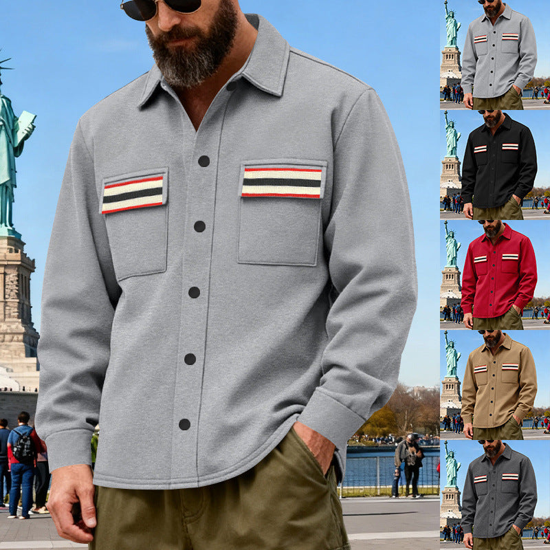 Men's overshirt jacket made of heavy cotton blend with chest pockets and contrast stripes Chichicherry