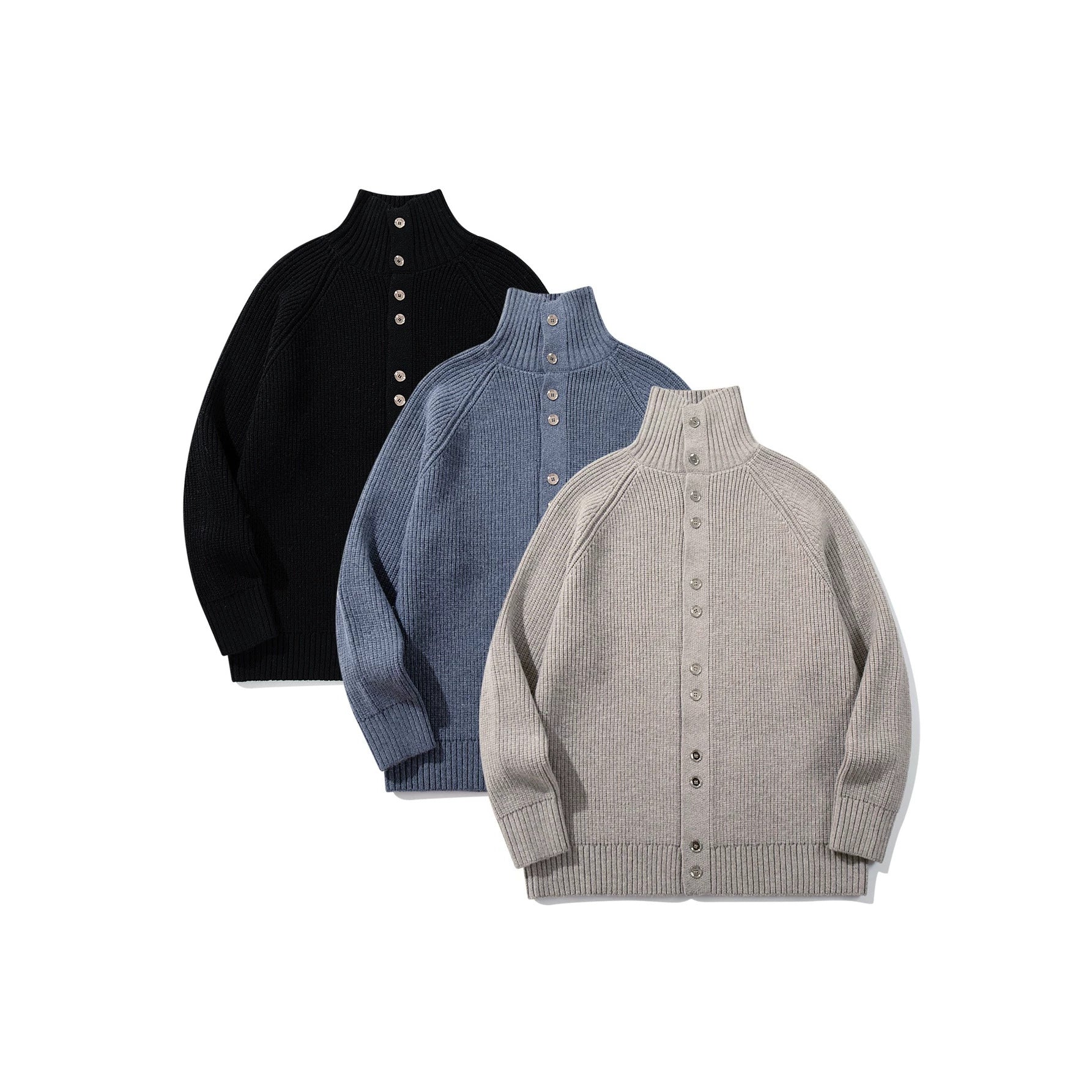Women's Chunky Knit Long Cardigan with Stand-Up Collar and Full Button Placket Chichicherry
