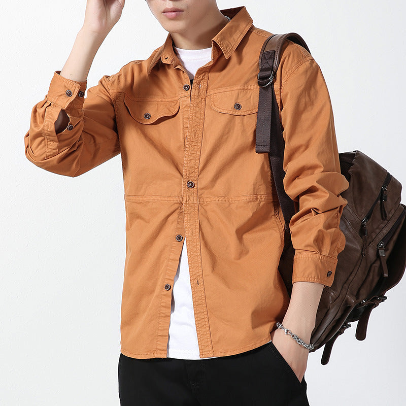 Men's lightweight canvas shirt jacket in overshirt style with chest flap pockets and button closure Chichicherry