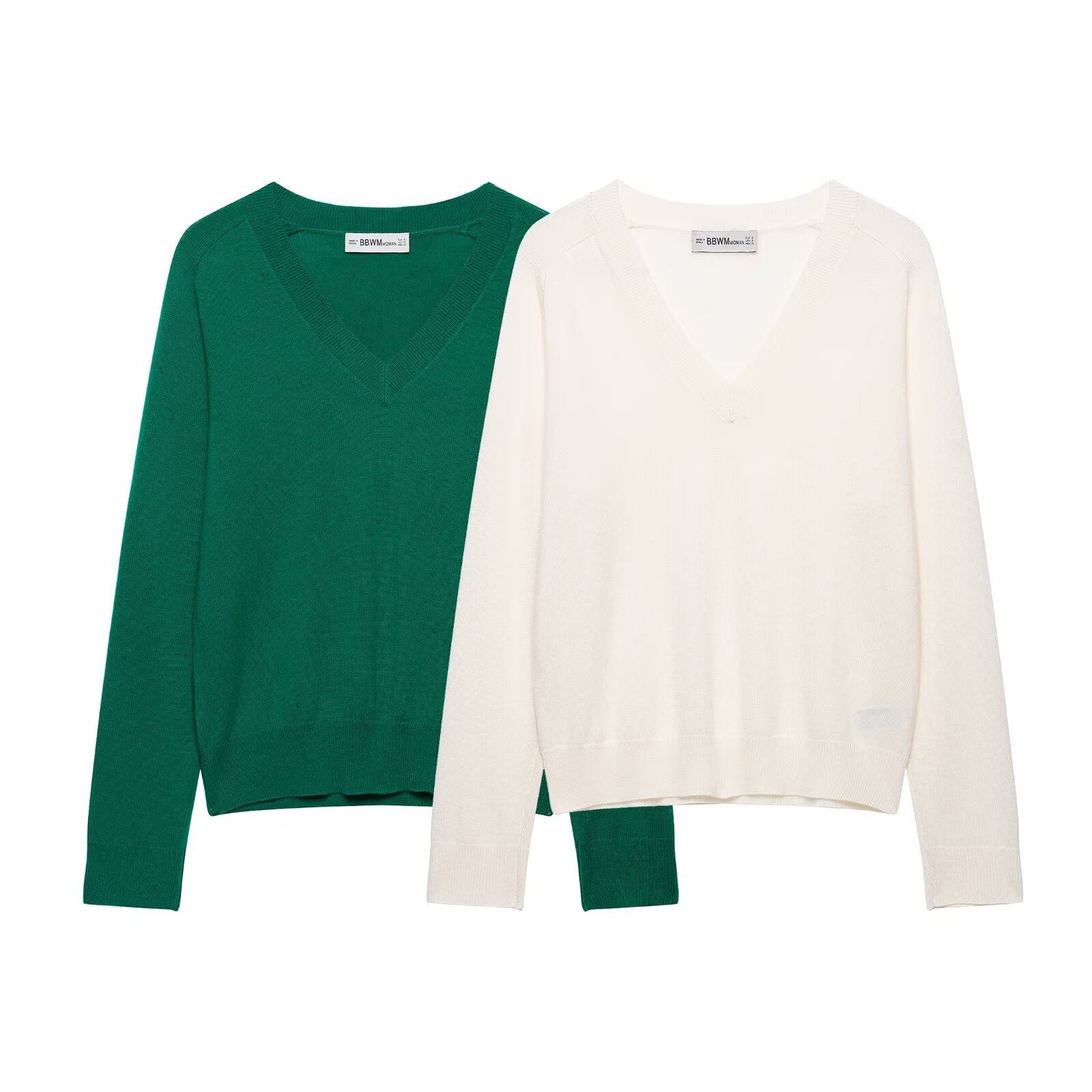 Women Light V-Neck Fine Knit Sweater with Ribbed Hem Chichicherry