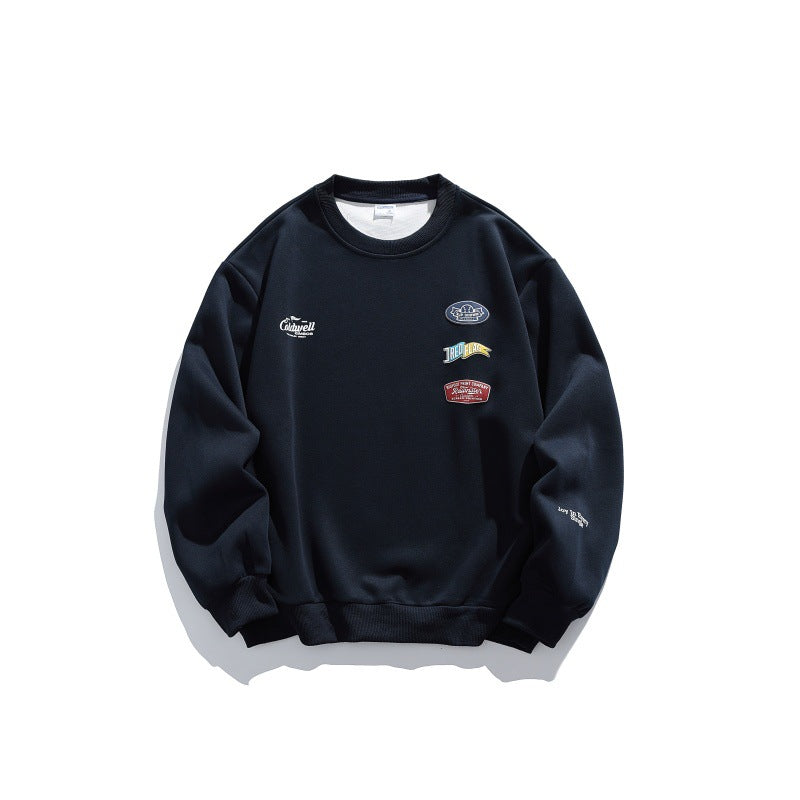 Unisex Oversize Sweater with Round Neck, Badge Applications and Ribbed Cuffs Chichicherry