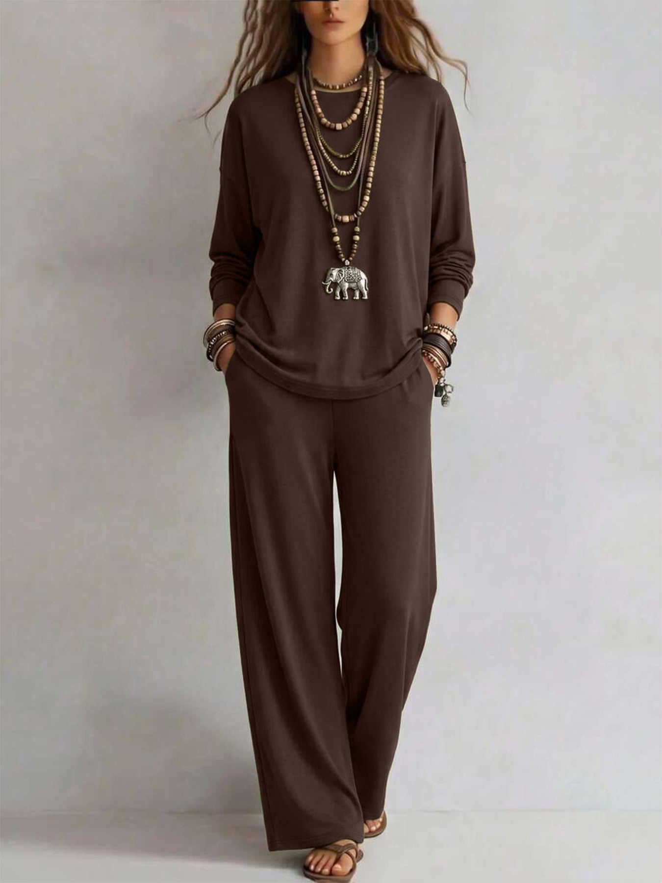 Women's lounge set made of viscose blend with oversized long sleeve and palazzo wide trousers Chichicherry