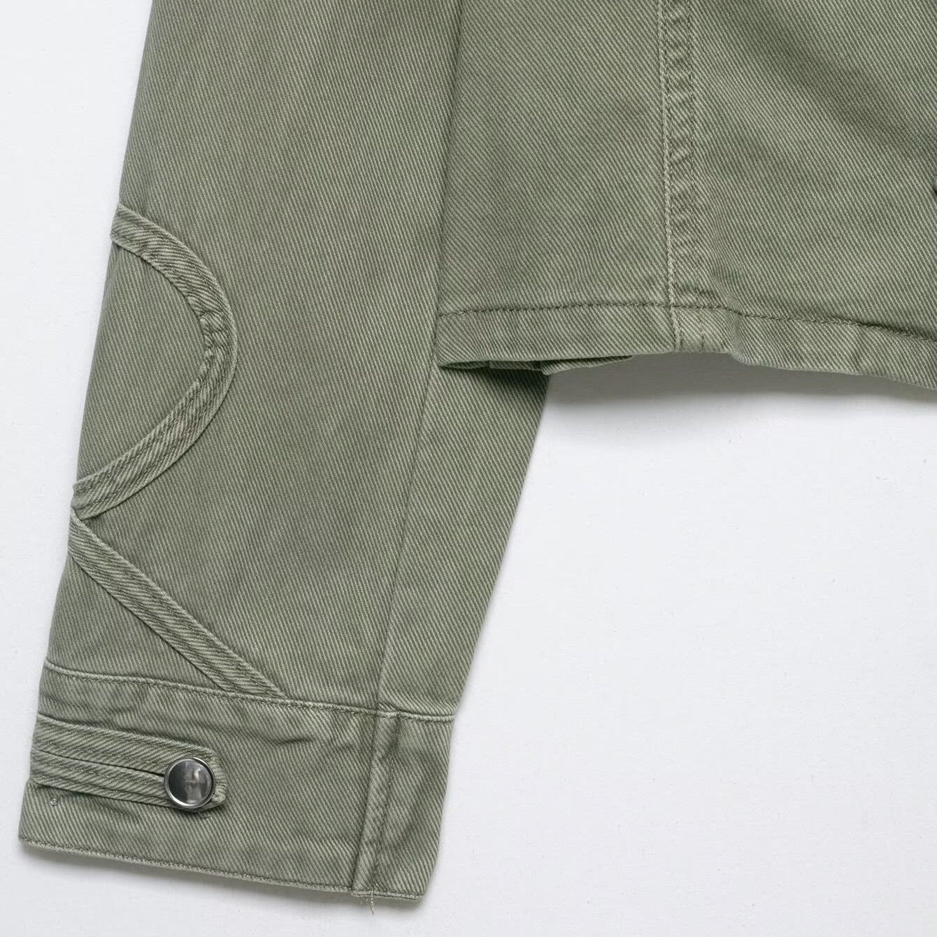 Women's short jacket in military look with stand-up collar, decorative flaps, and quilted sleeve patches Chichicherry