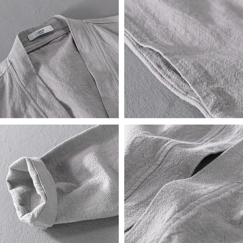 Men's Open Linen Overjacket with Kimono Collar and Relaxed Fit Chichicherry
