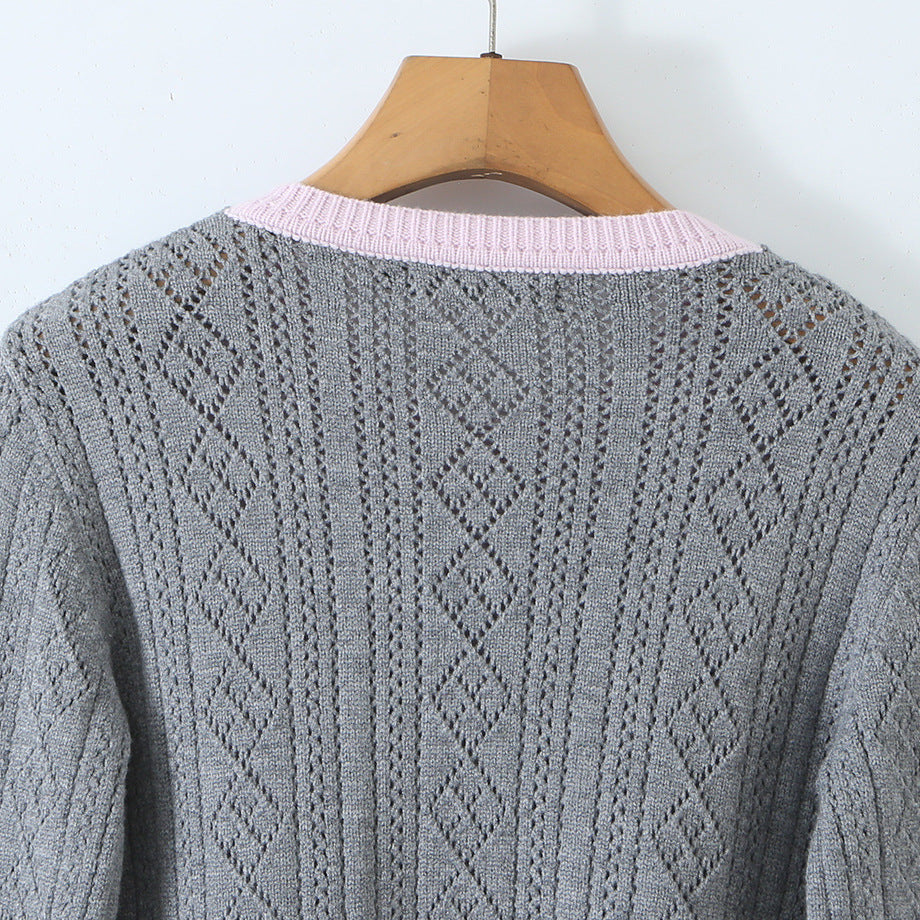 Women Fine Knit Two-Piece Cardigan with Bow Collar and Decorative Waistcoat Chichicherry