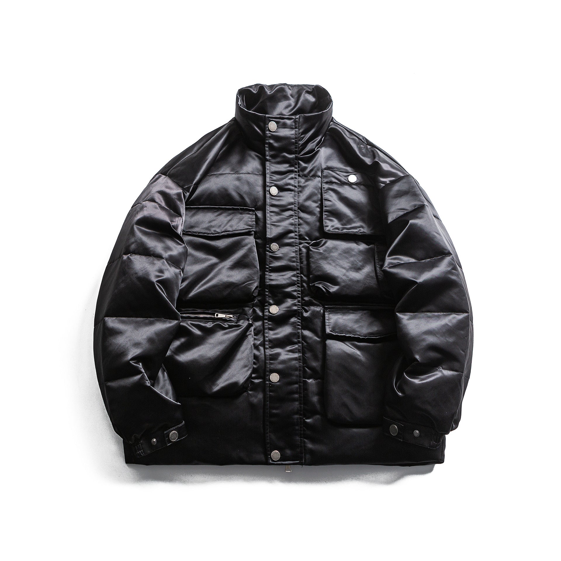 Men's Boxy Insulation Jacket in Field Style with Cargo Pockets and High Standing Collar Chichicherry